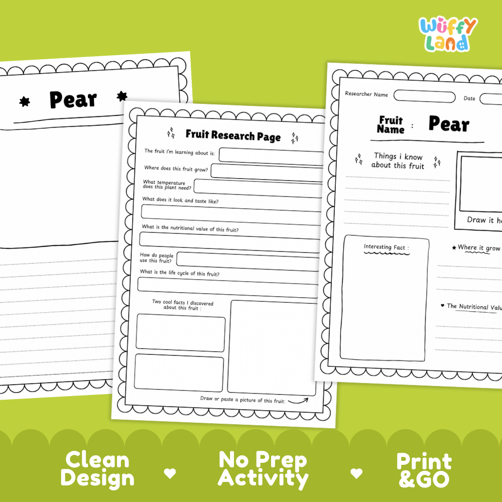 Pear Fruit Research Page Worksheets and Fact Sheet