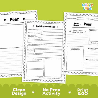 Pear Fruit Research Page Worksheets and Fact Sheet