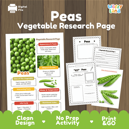 Peas Vegetable Research Page Science Worksheets and Fact Sheet
