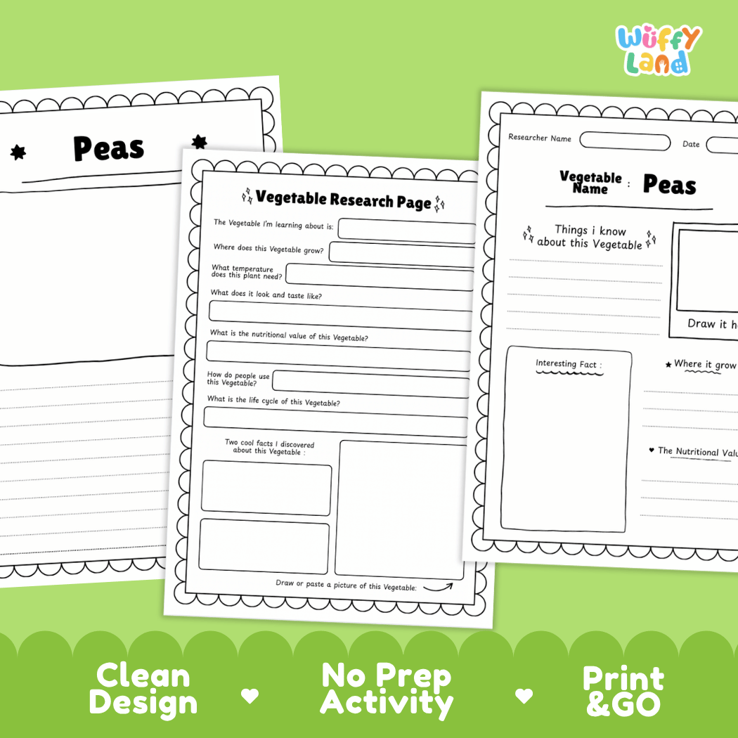 Peas Vegetable Research Page Science Worksheets and Fact Sheet