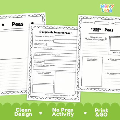Peas Vegetable Research Page Science Worksheets and Fact Sheet
