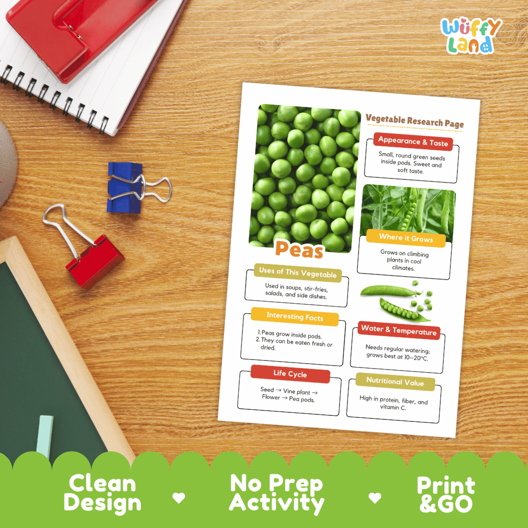 Peas Vegetable Research Page Science Worksheets and Fact Sheet