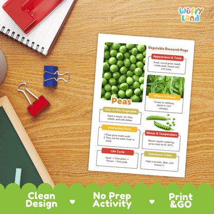 Peas Vegetable Research Page Science Worksheets and Fact Sheet