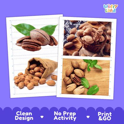 Pecan Cut and Match Activity Worksheets | Nuts and Dried Fruits Puzzle Printables