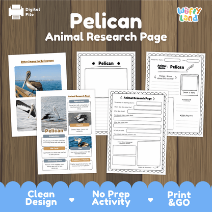 Pelican Animal Research Worksheets and Informational Fact Sheets