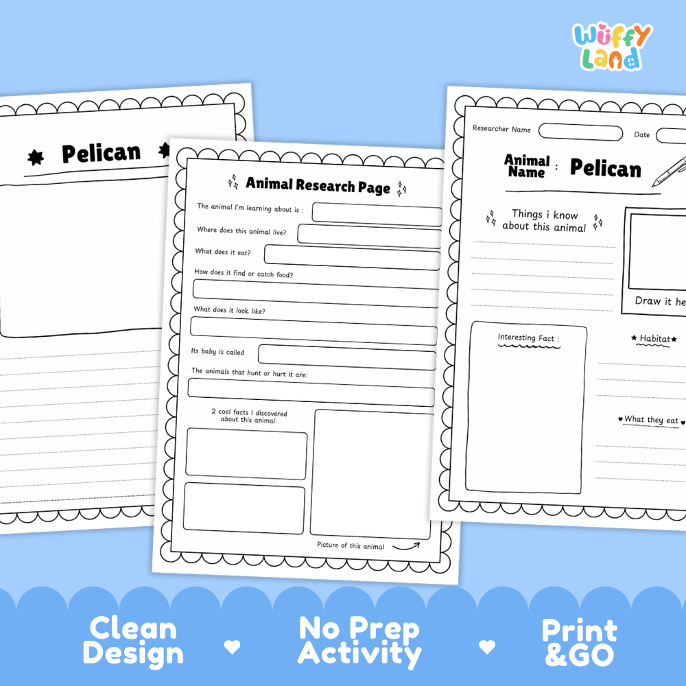 Pelican Animal Research Worksheets and Informational Fact Sheets