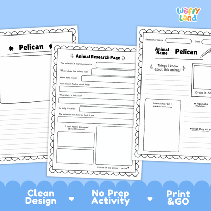 Pelican Animal Research Worksheets and Informational Fact Sheets