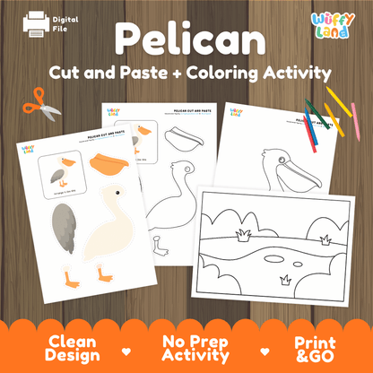 Pelican Cut and Paste Craft and Coloring Activity Worksheets
