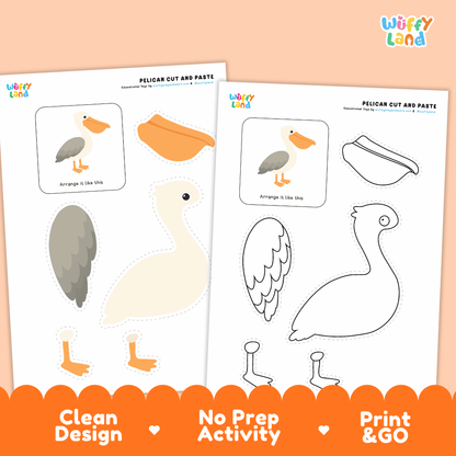 Pelican Cut and Paste Craft and Coloring Activity Worksheets
