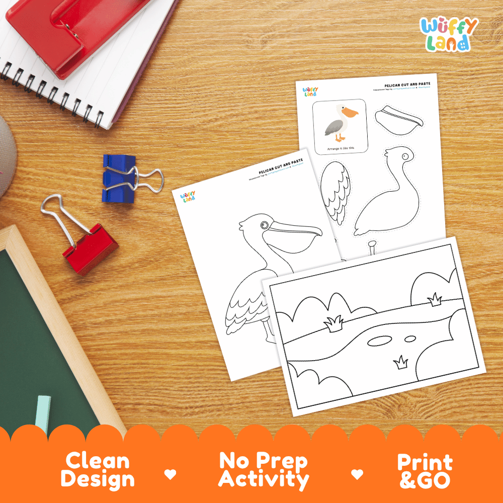 Pelican Cut and Paste Craft and Coloring Activity Worksheets