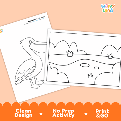 Pelican Cut and Paste Craft and Coloring Activity Worksheets