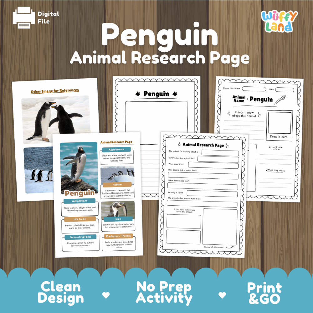 Penguin Animal Research Page Worksheets and Fact Sheet Activity
