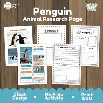 Penguin Animal Research Page Worksheets and Fact Sheet Activity