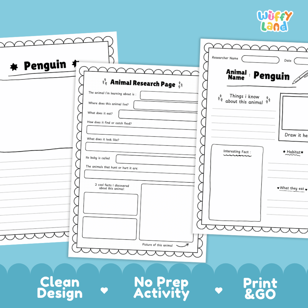 Penguin Animal Research Page Worksheets and Fact Sheet Activity