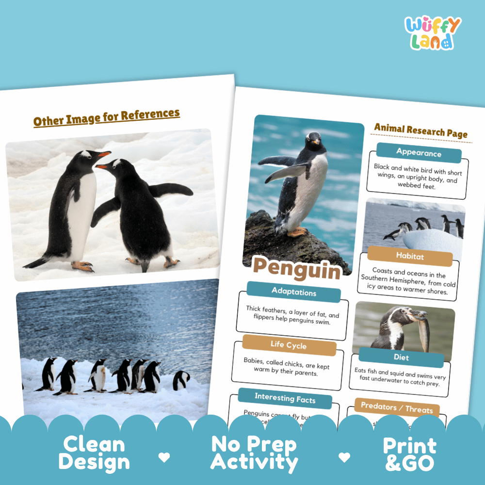 Penguin Animal Research Page Worksheets and Fact Sheet Activity
