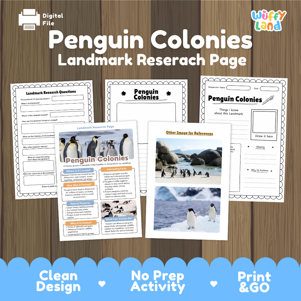 Penguin Colonies Landmark Research Page | Antarctica Wildlife and Science Worksheets