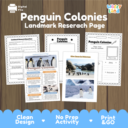 Penguin Colonies Landmark Research Page | Antarctica Wildlife and Science Worksheets