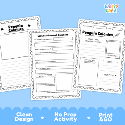Penguin Colonies Landmark Research Page | Antarctica Wildlife and Science Worksheets