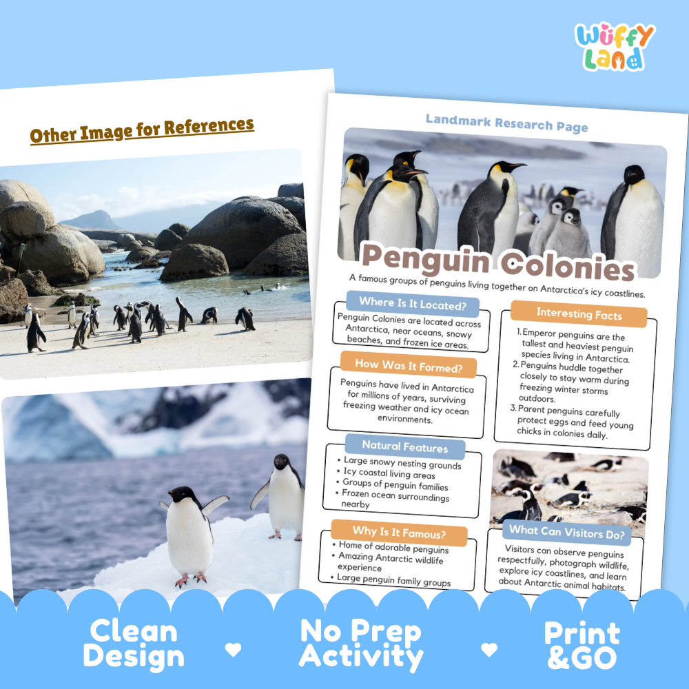 Penguin Colonies Landmark Research Page | Antarctica Wildlife and Science Worksheets