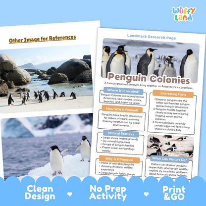 Penguin Colonies Landmark Research Page | Antarctica Wildlife and Science Worksheets