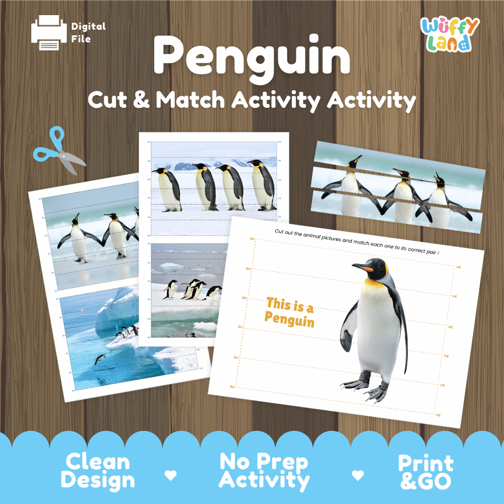 Penguin Cut and Match Puzzle Activity Worksheets