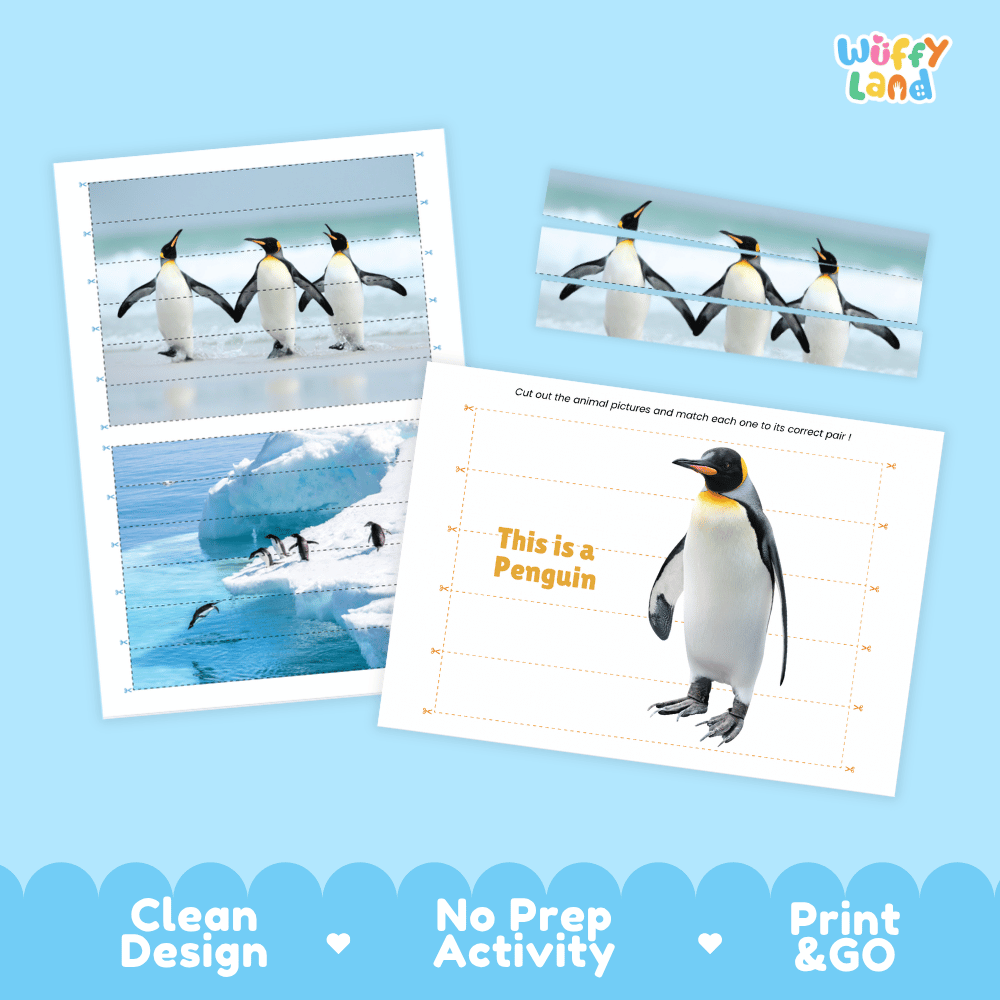 Penguin Cut and Match Puzzle Activity Worksheets