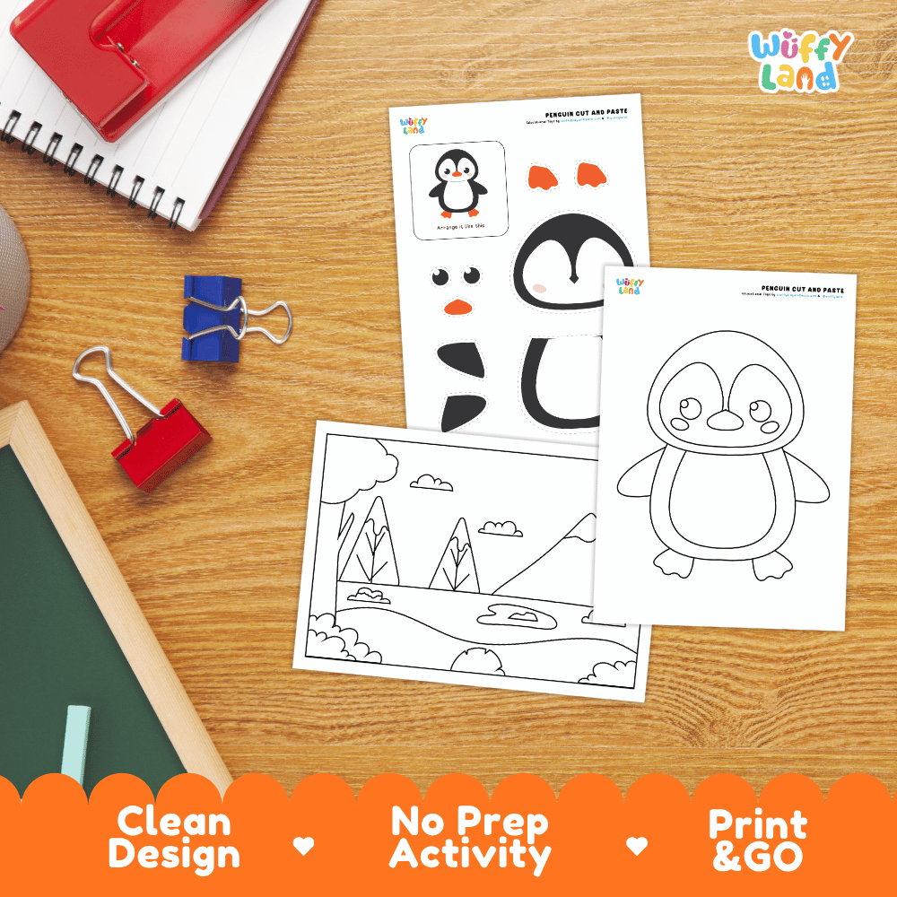 Penguin Cut and Paste Craft and Coloring Activity Worksheets