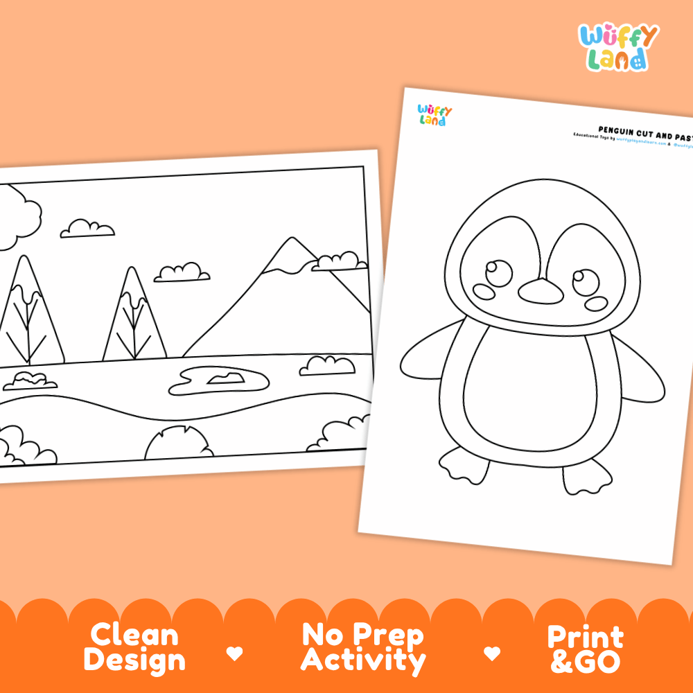 Penguin Cut and Paste Craft and Coloring Activity Worksheets