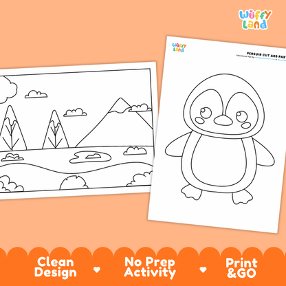 Penguin Cut and Paste Craft and Coloring Activity Worksheets