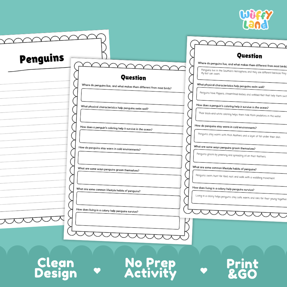 Penguins Reading Passage and Questions Worksheets with Answer Key