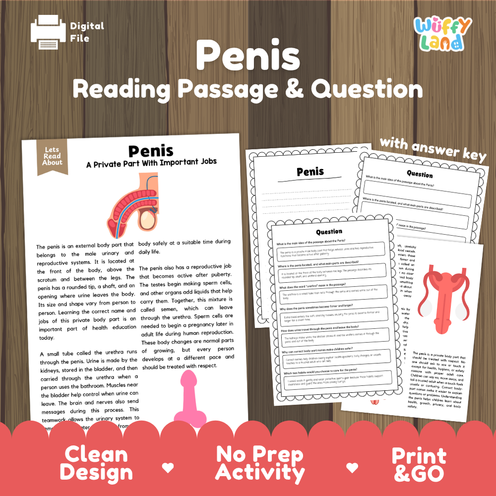 Penis reading comprehension passage and questions printable activity pack with answer key for elementary students