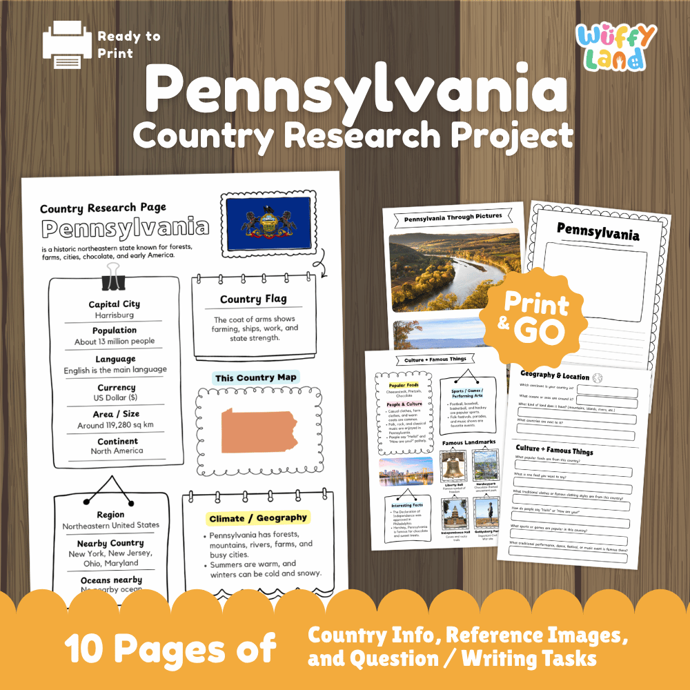Pennsylvania Country Research Project Worksheets and Activity Pages