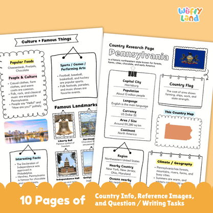 Pennsylvania Country Research Project Worksheets and Activity Pages