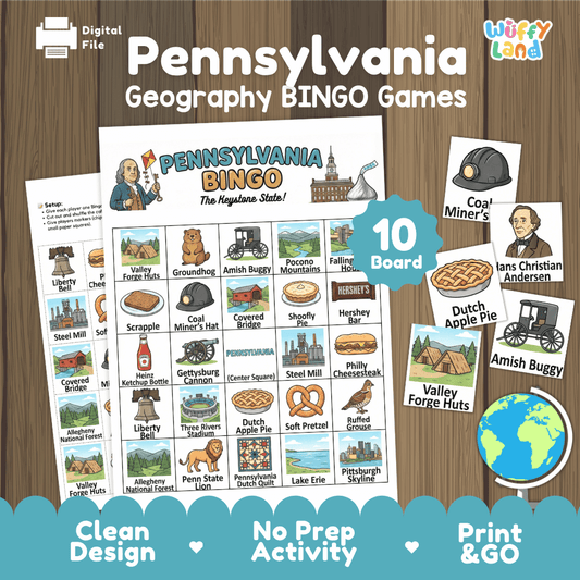 Pennsylvania Geography Bingo Game Printable Activity