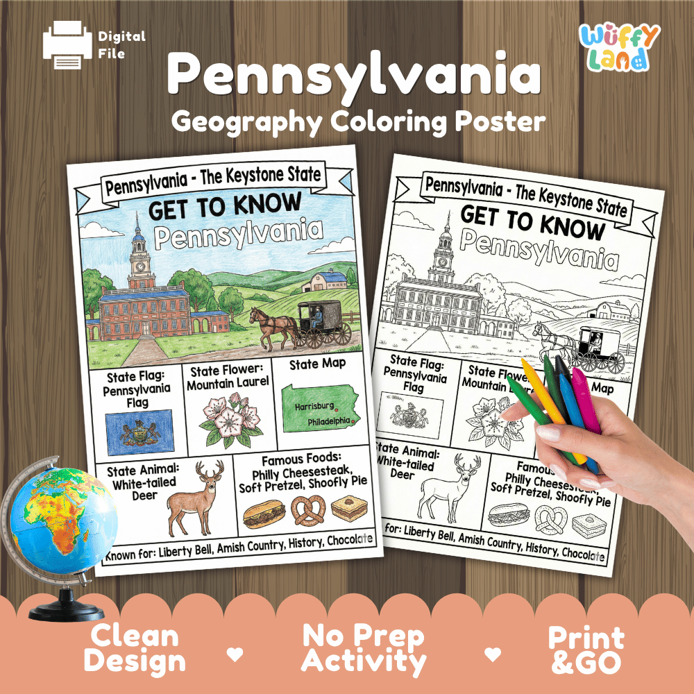 Pennsylvania Geography Coloring Poster Worksheets