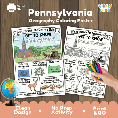 Pennsylvania Geography Coloring Poster Worksheets