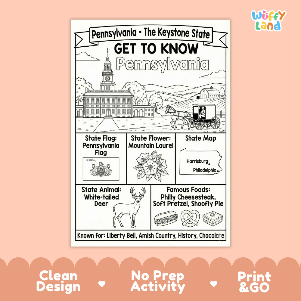 Pennsylvania Geography Coloring Poster Worksheets