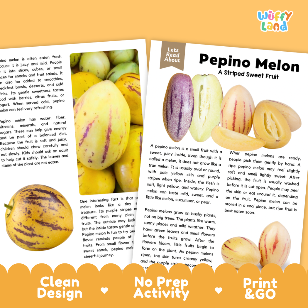 Teacher answer key page showing complete question solutions for Pepino Melon nature and science reading comprehension practice