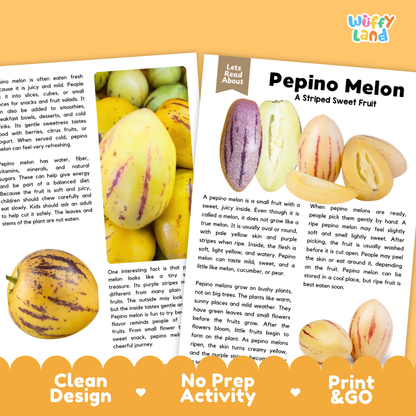 Teacher answer key page showing complete question solutions for Pepino Melon nature and science reading comprehension practice