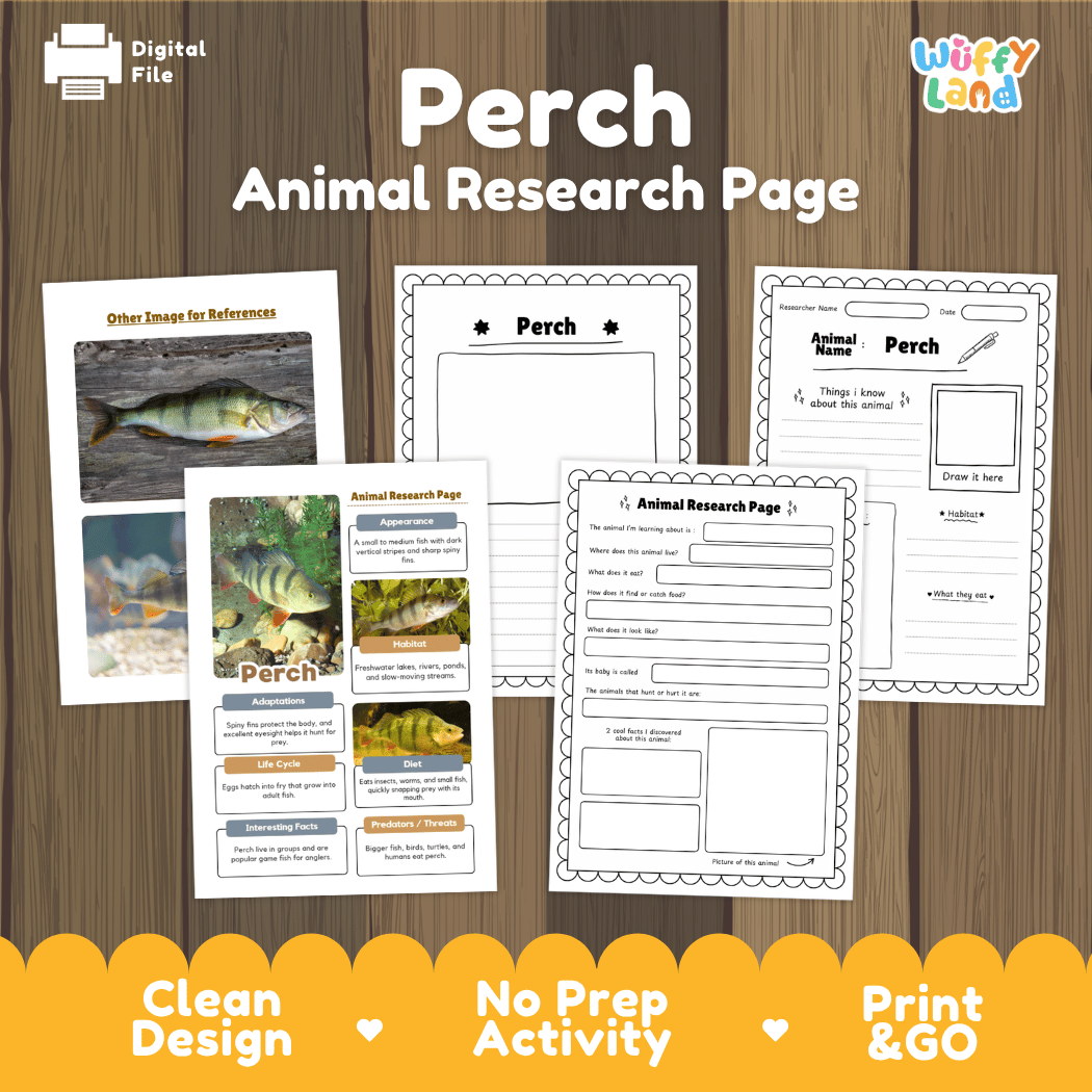 Perch Animal Research Worksheets and Informational Fact Sheets