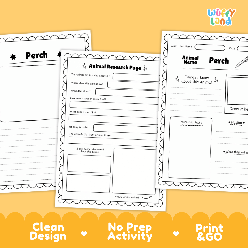 Perch Animal Research Worksheets and Informational Fact Sheets