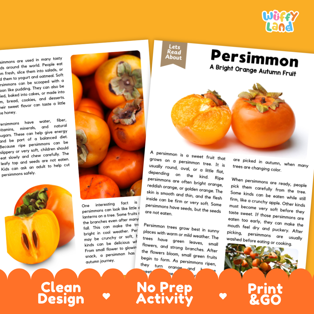 Teacher answer key page showing complete question solutions for Persimmon nature and science reading comprehension practice