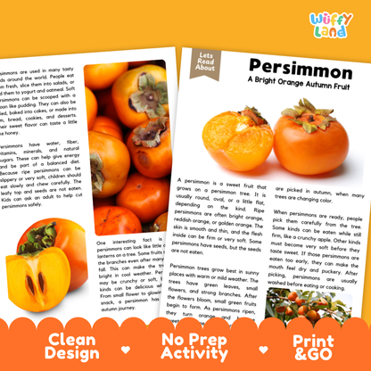 Teacher answer key page showing complete question solutions for Persimmon nature and science reading comprehension practice