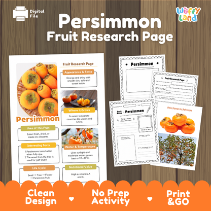 Persimmon Fruit Research Page Worksheets and Fact Sheet