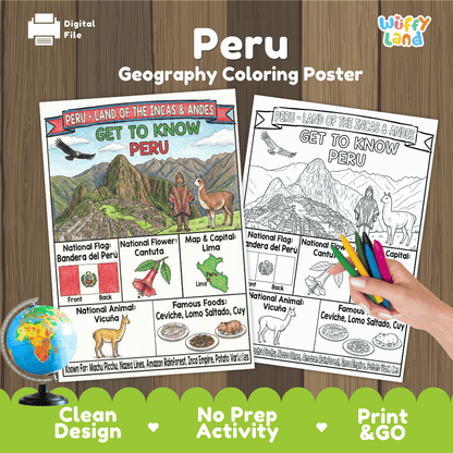 Peru Geography Coloring Poster and Fact Sheet Printables