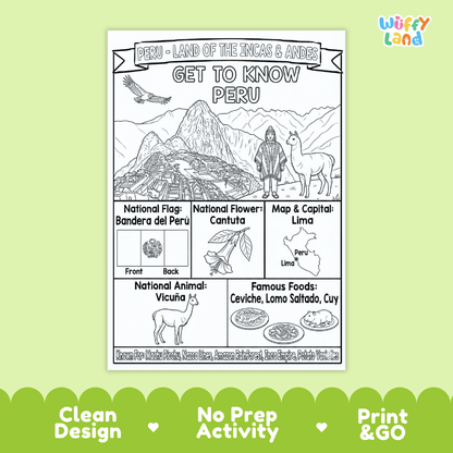 Peru Geography Coloring Poster and Fact Sheet Printables