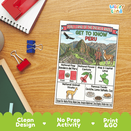 Peru Geography Coloring Poster and Fact Sheet Printables