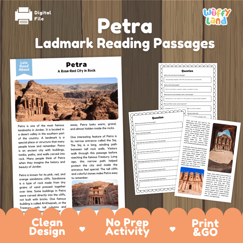 Petra Landmark Reading Passages and Comprehension Worksheets