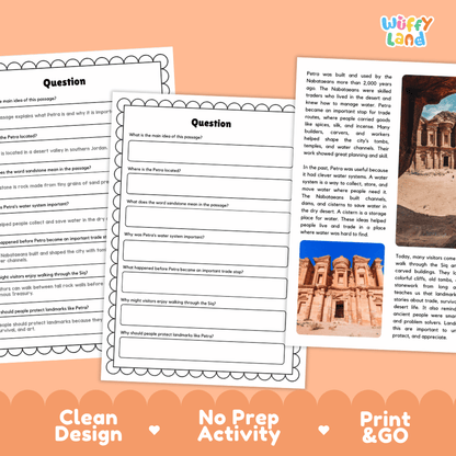 Petra Landmark Reading Passages and Comprehension Worksheets