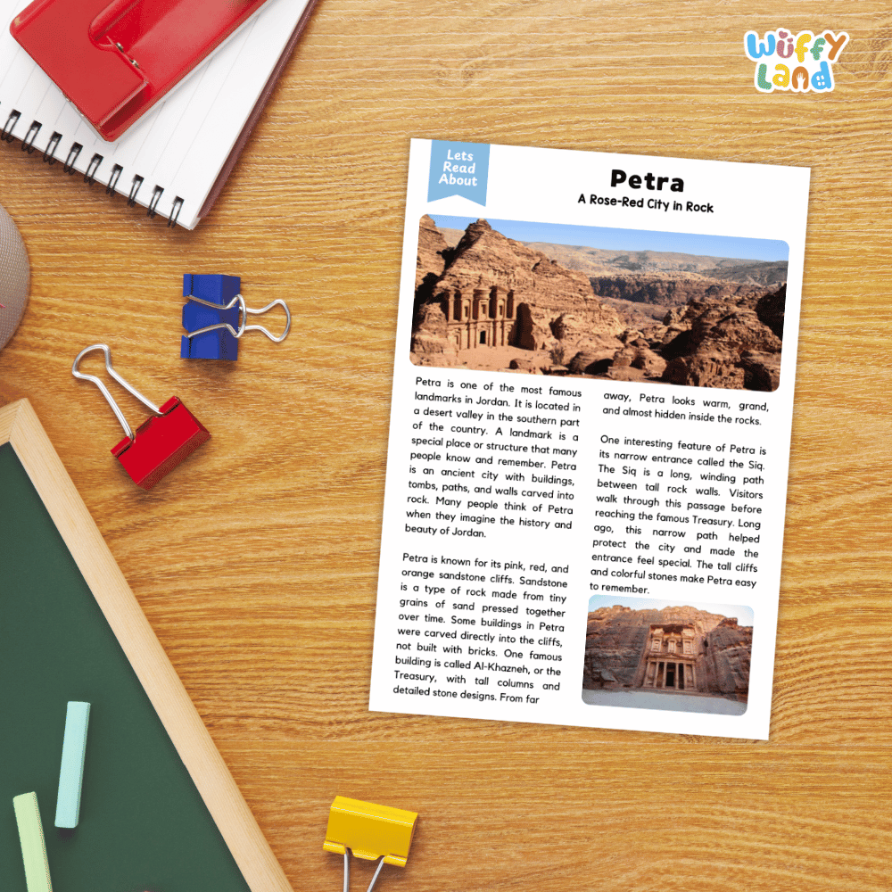 Petra Landmark Reading Passages and Comprehension Worksheets